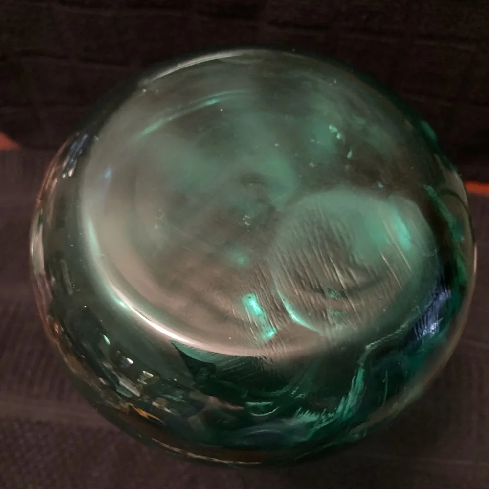 Vintage Hand Blown Green Glass Flower Vase with Swirl Pattern
